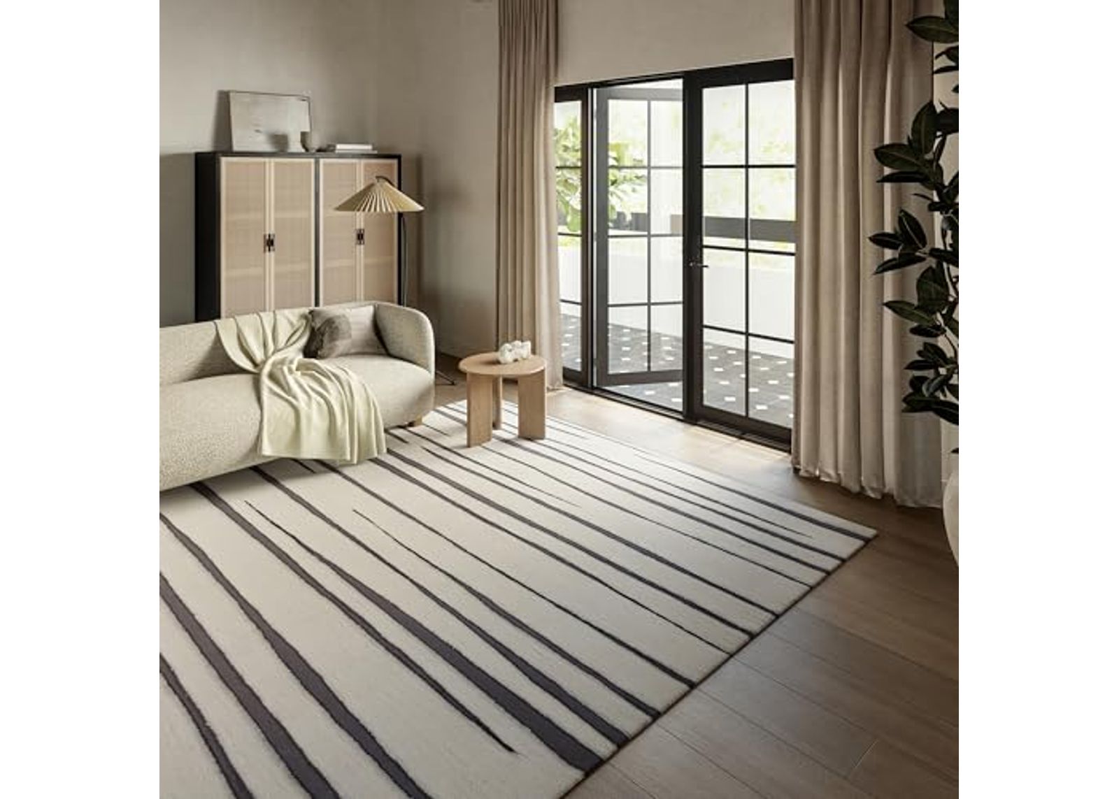 Rugs USA X Frenshe Interiors by Ashley Tisdale Studio Striped New Zealand Wool Area Rug, 5x8, Ivory