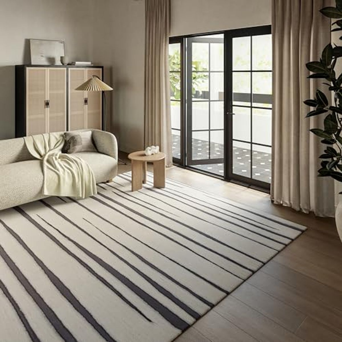 Rugs USA X Frenshe Interiors by Ashley Tisdale Studio Striped New Zealand Wool Area Rug, 5x8, Ivory