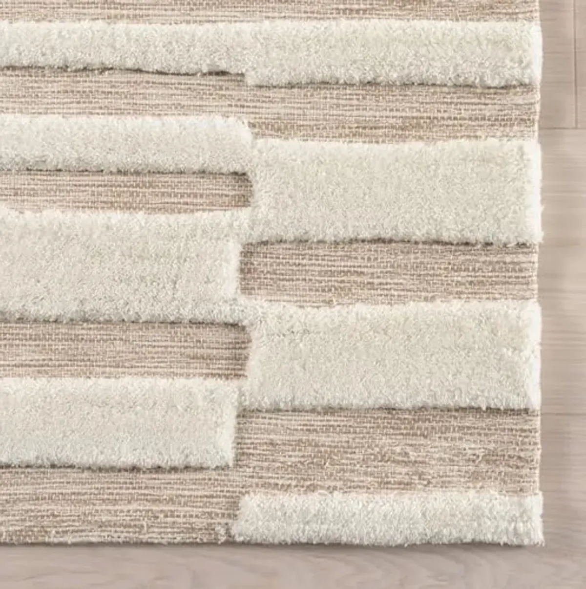 Rugs USA X Frenshe Interiors by Ashley Tisdale Maui Broken Stripe New Zealand Wool Area Rug, 4x6, Ivory