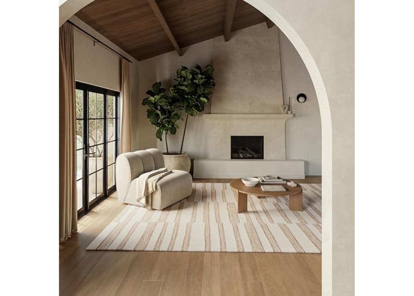 Rugs USA X Frenshe Interiors by Ashley Tisdale Maui Broken Stripe New Zealand Wool Area Rug, 4x6, Ivory