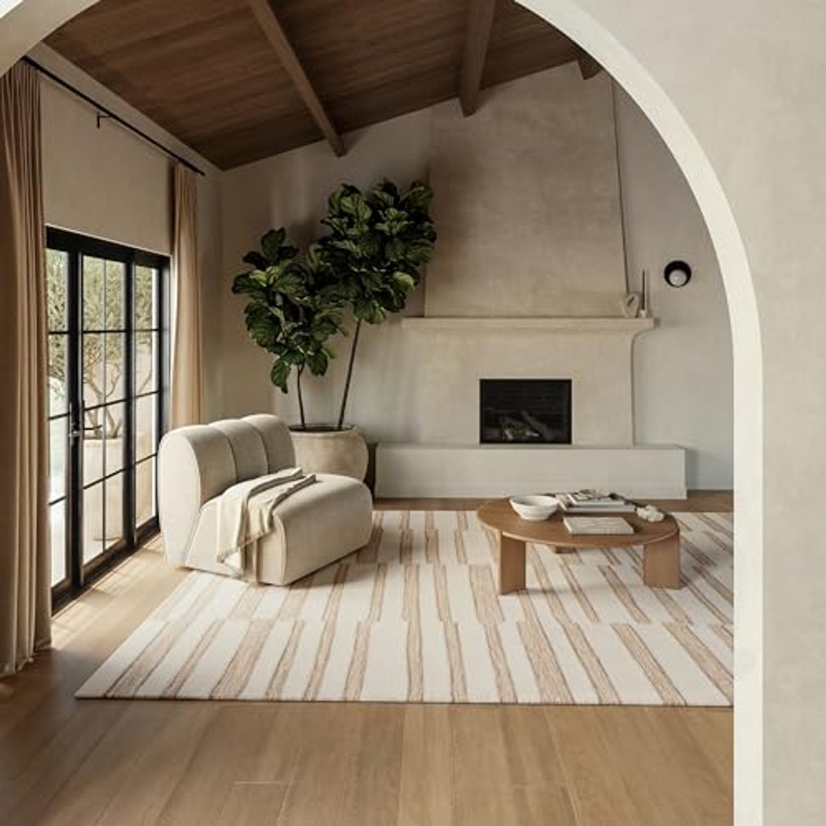 Rugs USA X Frenshe Interiors by Ashley Tisdale Maui Broken Stripe New Zealand Wool Area Rug, 4x6, Ivory