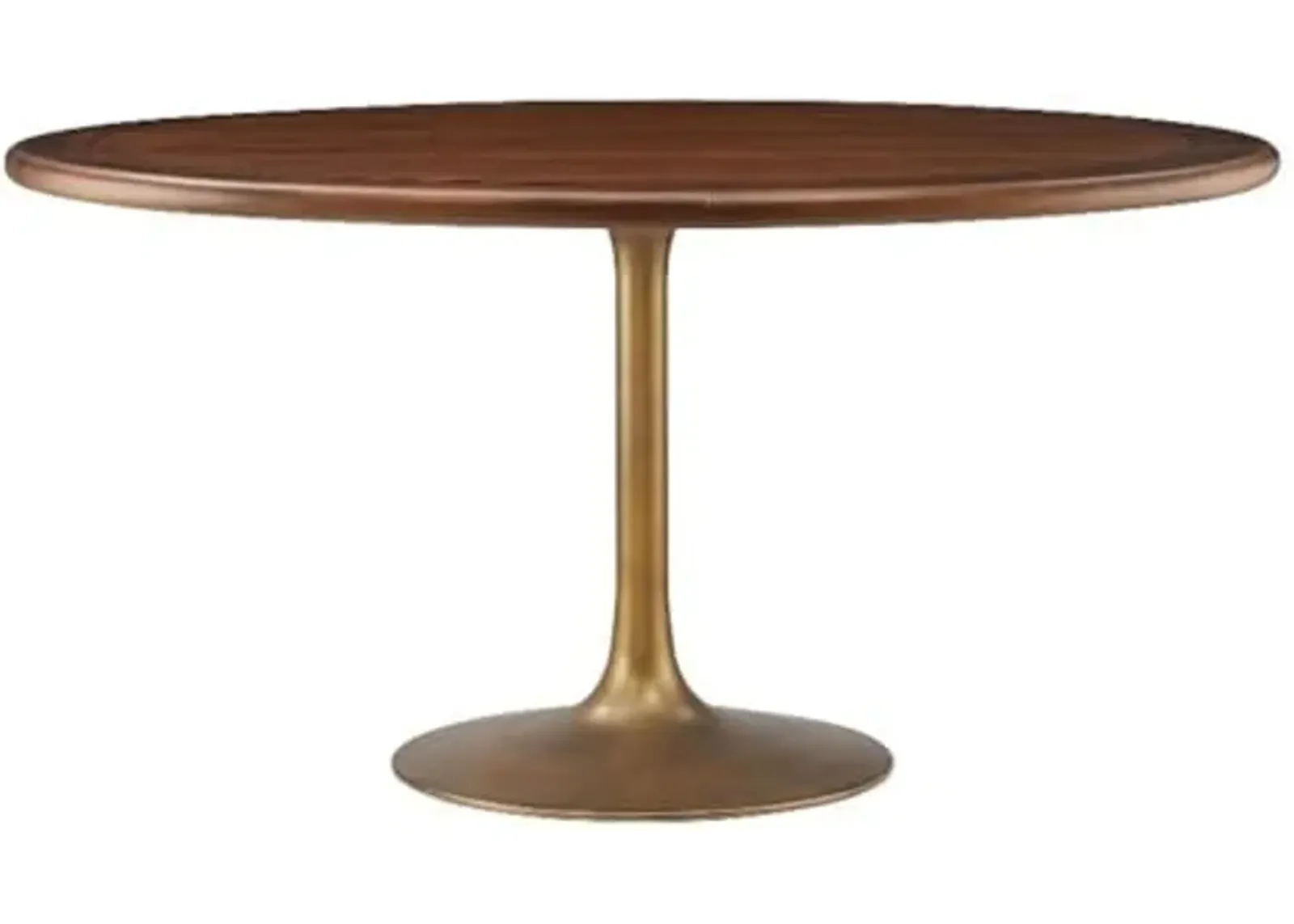 Modway Lippa 60 Inch Round Wood Dining Table with Metal Pedestal in Brass Walnut - Modern Industrial Dining Table for 6 People - Solid Wood Tulip Kitchen Table