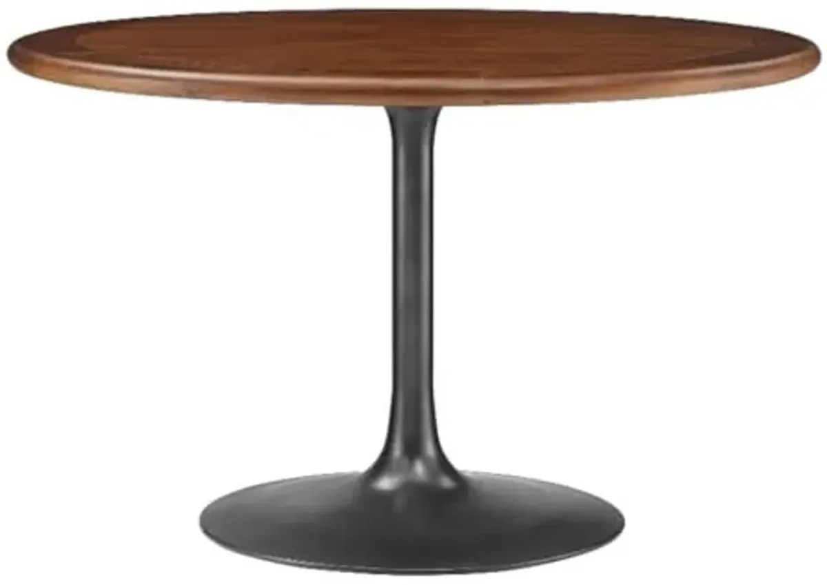 Modway Lippa 48 Inch Round Wood Dining Table with Metal Pedestal in Black Walnut - Modern Industrial Dining Table for 4 People - Solid Wood Tulip Kitchen Table