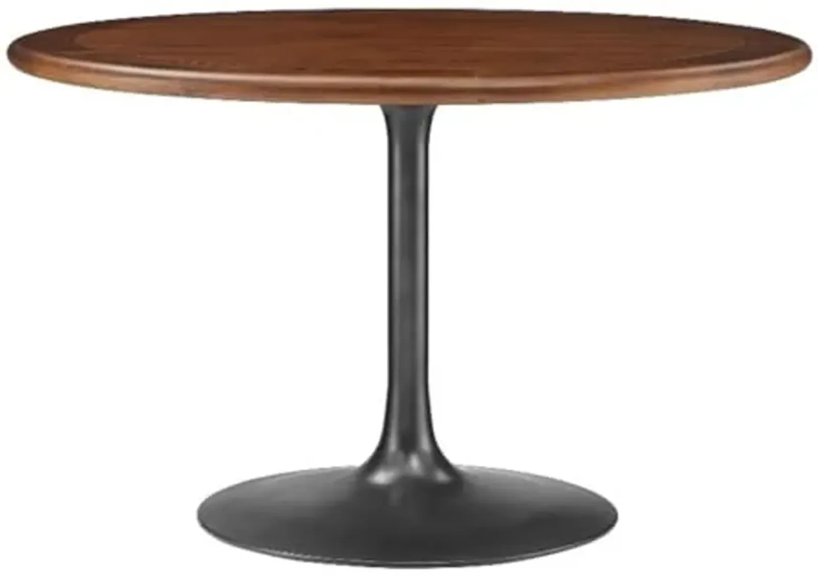 Modway Lippa 48 Inch Round Wood Dining Table with Metal Pedestal in Black Walnut - Modern Industrial Dining Table for 4 People - Solid Wood Tulip Kitchen Table