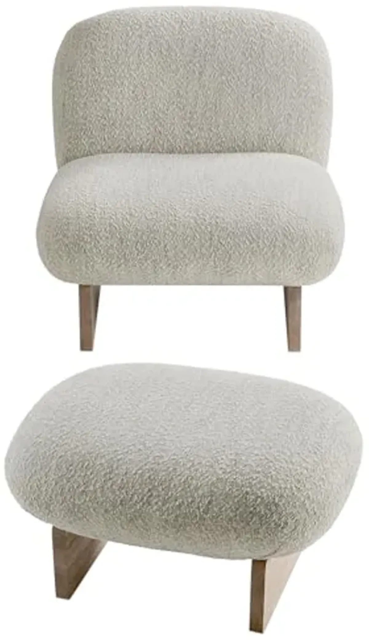 Modway Loyal Boucle Fabric Accent Chair with Ottoman in Pearl Oak - Comfy Modern Armless Lounge Chair with Footrest - Upholstered Round Sofa Chair and Footstool Set for Living Room or Bedroom