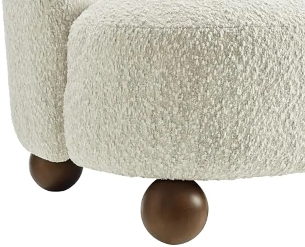 Modway Monroe Boucle Accent Chair in Pearl Walnut - Upholstered Fabric Barrel Chair - Comfy Teddy Chair - Oversized Round Armless Reading Chair for Living Room, Bedroom