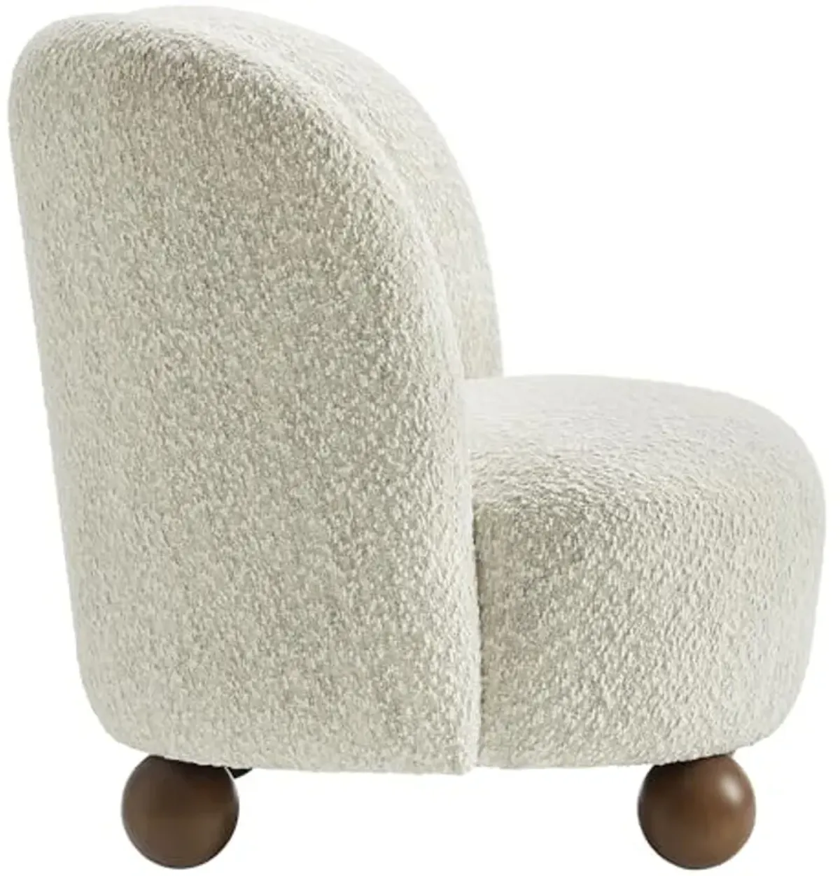 Modway Monroe Boucle Accent Chair in Pearl Walnut - Upholstered Fabric Barrel Chair - Comfy Teddy Chair - Oversized Round Armless Reading Chair for Living Room, Bedroom