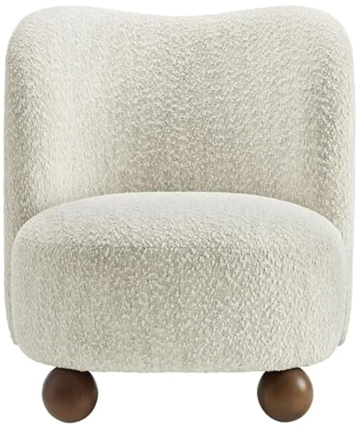 Modway Monroe Boucle Accent Chair in Pearl Walnut - Upholstered Fabric Barrel Chair - Comfy Teddy Chair - Oversized Round Armless Reading Chair for Living Room, Bedroom