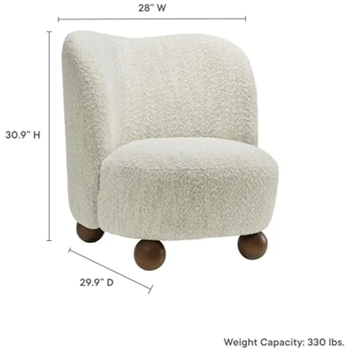 Modway Monroe Boucle Accent Chair in Pearl Walnut - Upholstered Fabric Barrel Chair - Comfy Teddy Chair - Oversized Round Armless Reading Chair for Living Room, Bedroom