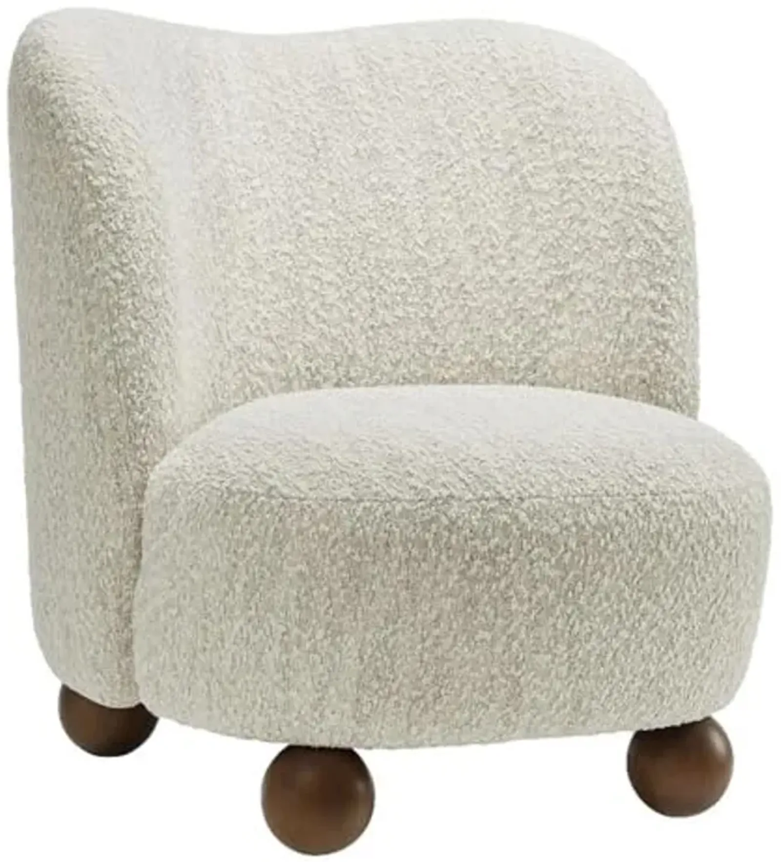 Modway Monroe Boucle Accent Chair in Pearl Walnut - Upholstered Fabric Barrel Chair - Comfy Teddy Chair - Oversized Round Armless Reading Chair for Living Room, Bedroom