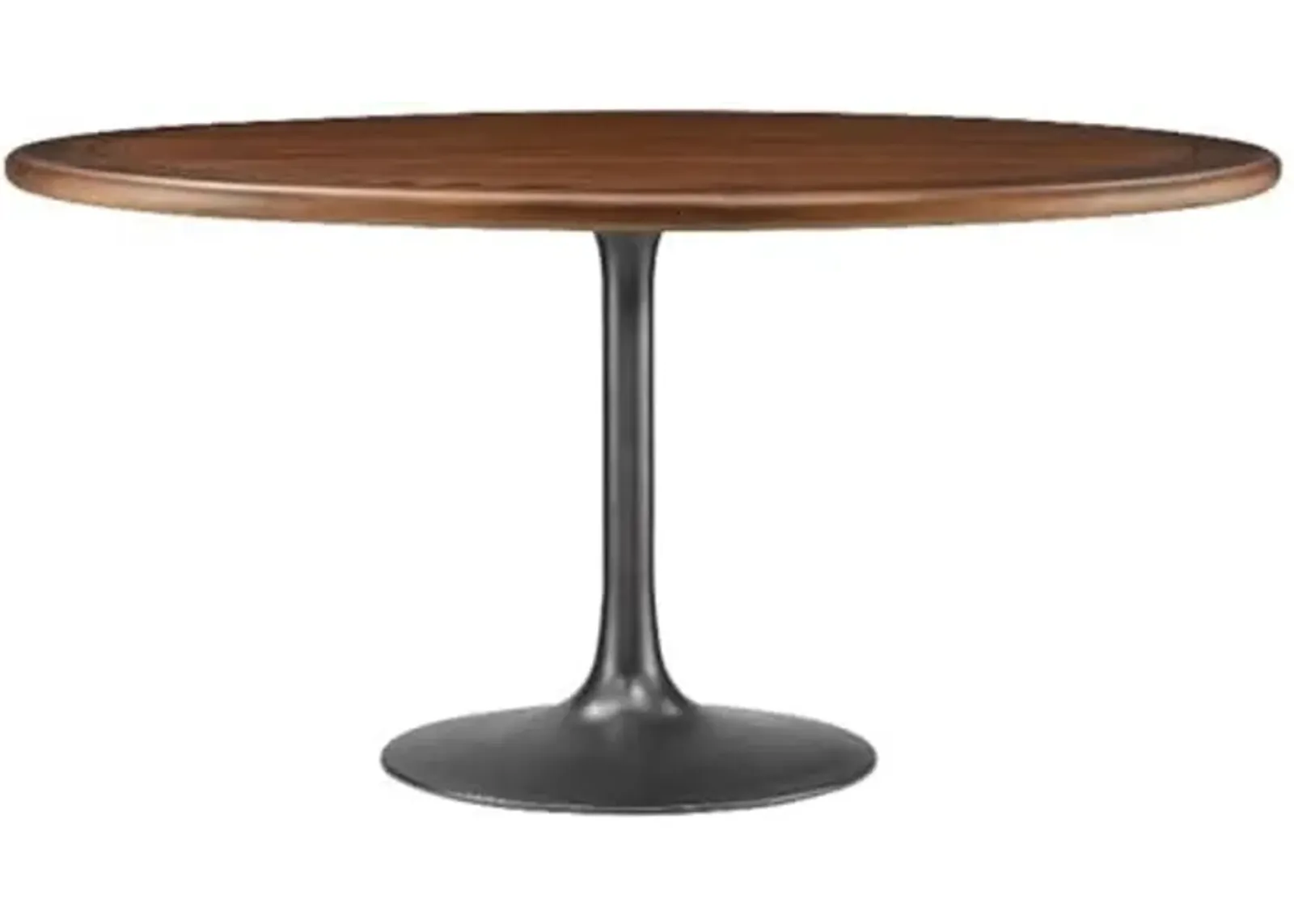 Modway Lippa 60 Inch Round Wood Dining Table with Metal Pedestal in Black Walnut - Modern Industrial Dining Table for 6 People - Solid Wood Tulip Kitchen Table