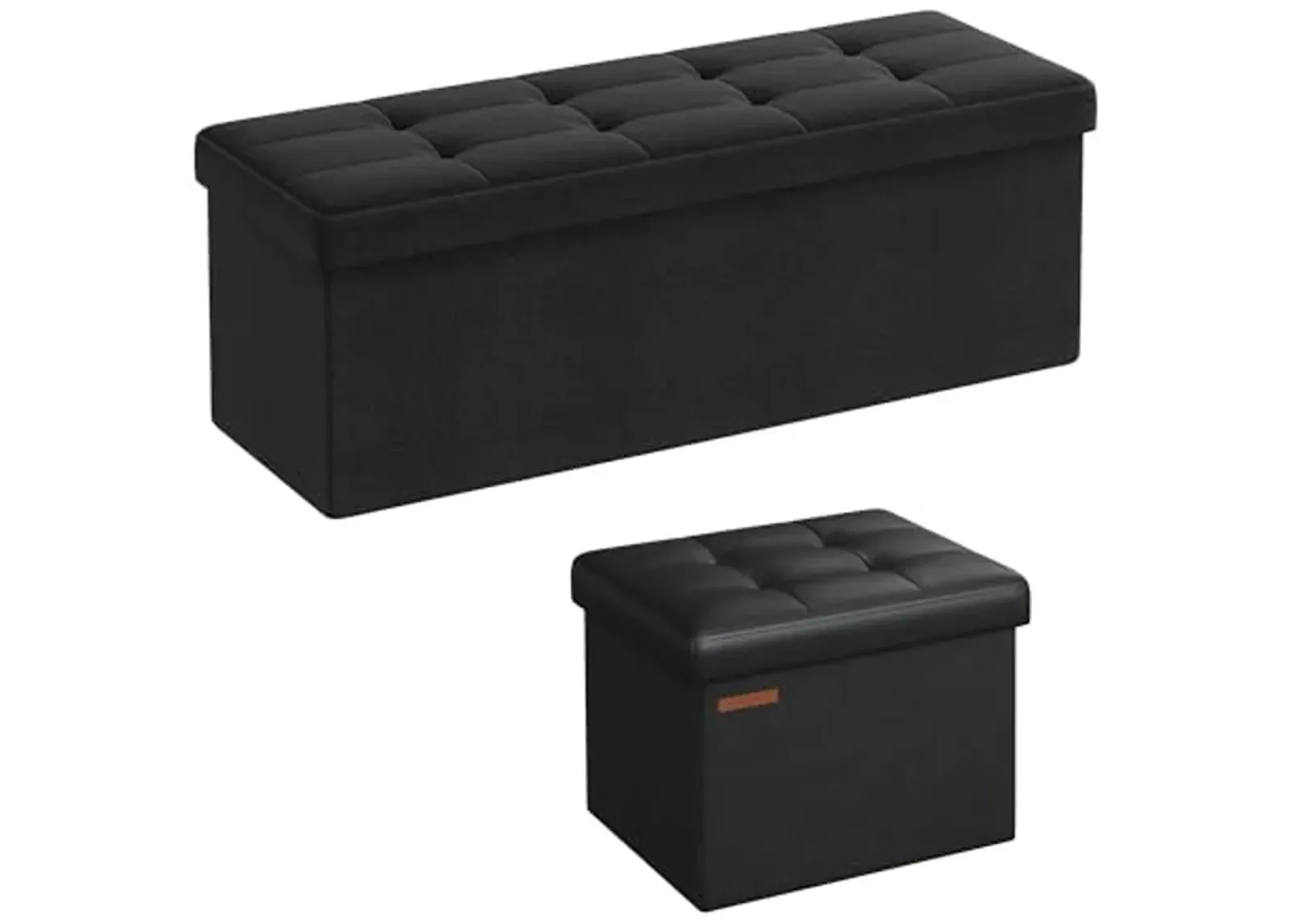 SONGMICS 2-Item Bundle - 43 Inches Folding Storage Ottoman Bench and Small Folding Storage Ottoman, Storage Chest, Foot Rest Stool, Cube Footrest, Ink Black ULSF077B01 and ULSF100B01