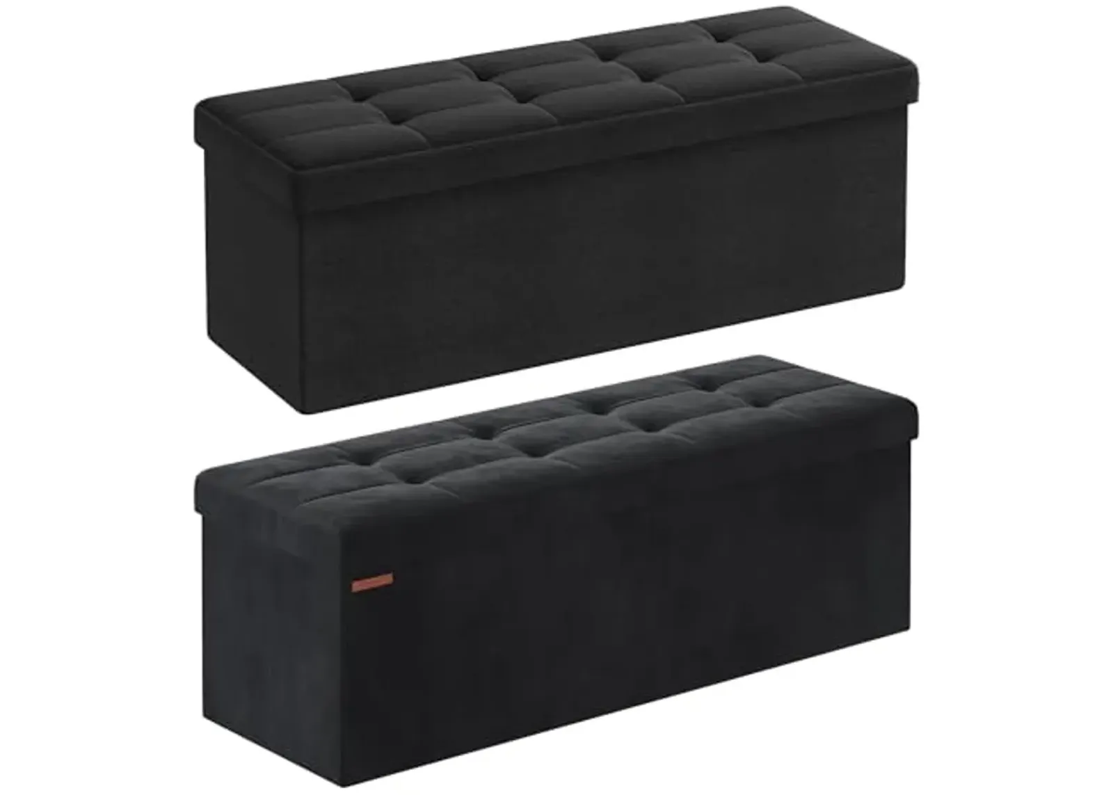 SONGMICS 2-Item Folding Storage Ottomans Bundle, Foldable Velvet Storage Bench, Storage Chest, Foot Rest Stool, Bedroom Bench with Storage, Ink Black ULSF077B01 and ULSF277B01