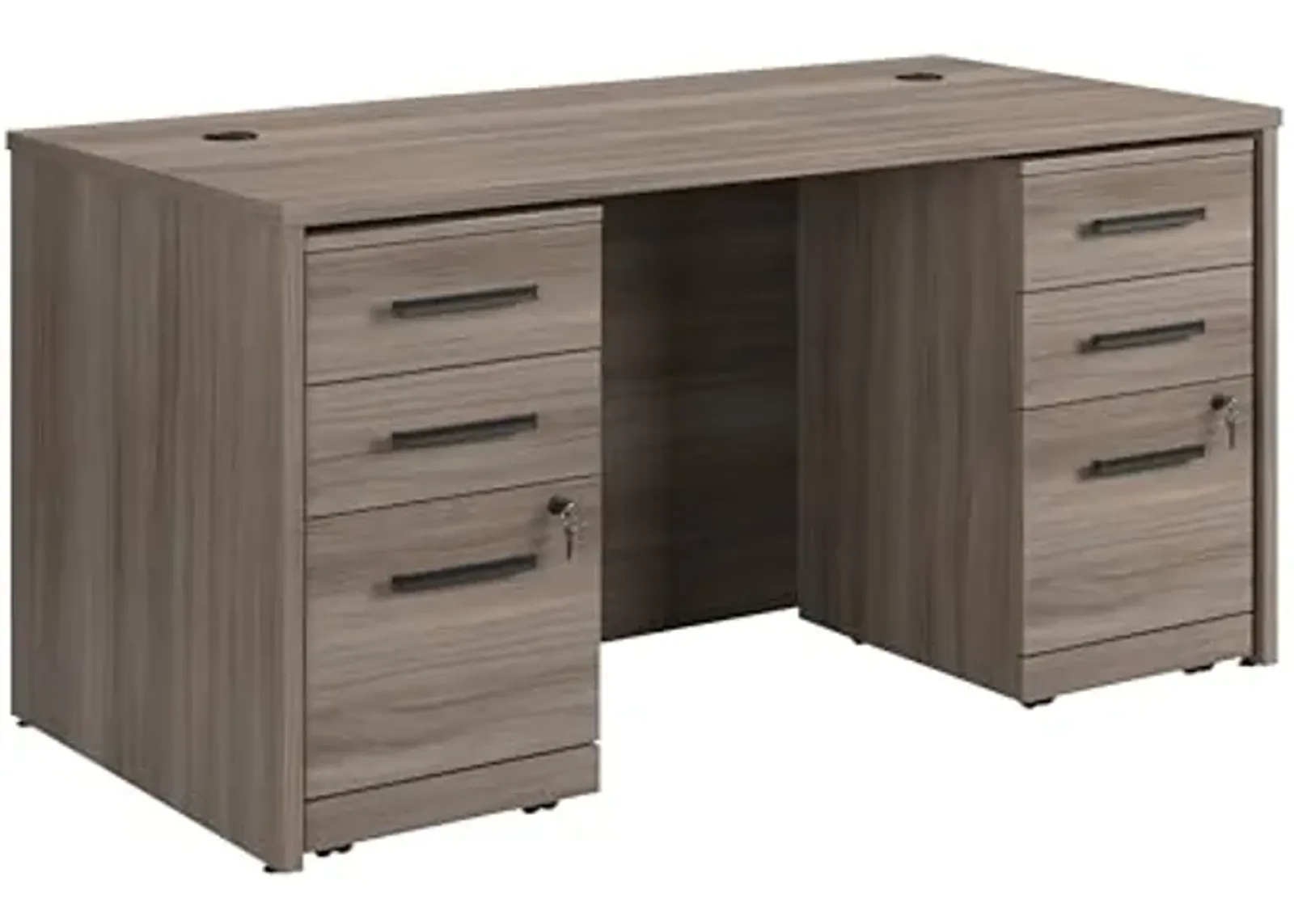 OfficeWorks by Sauder Affirm 60x30 Desk & 3 Drawer Pedestal (x2), Hudson Elm Finish