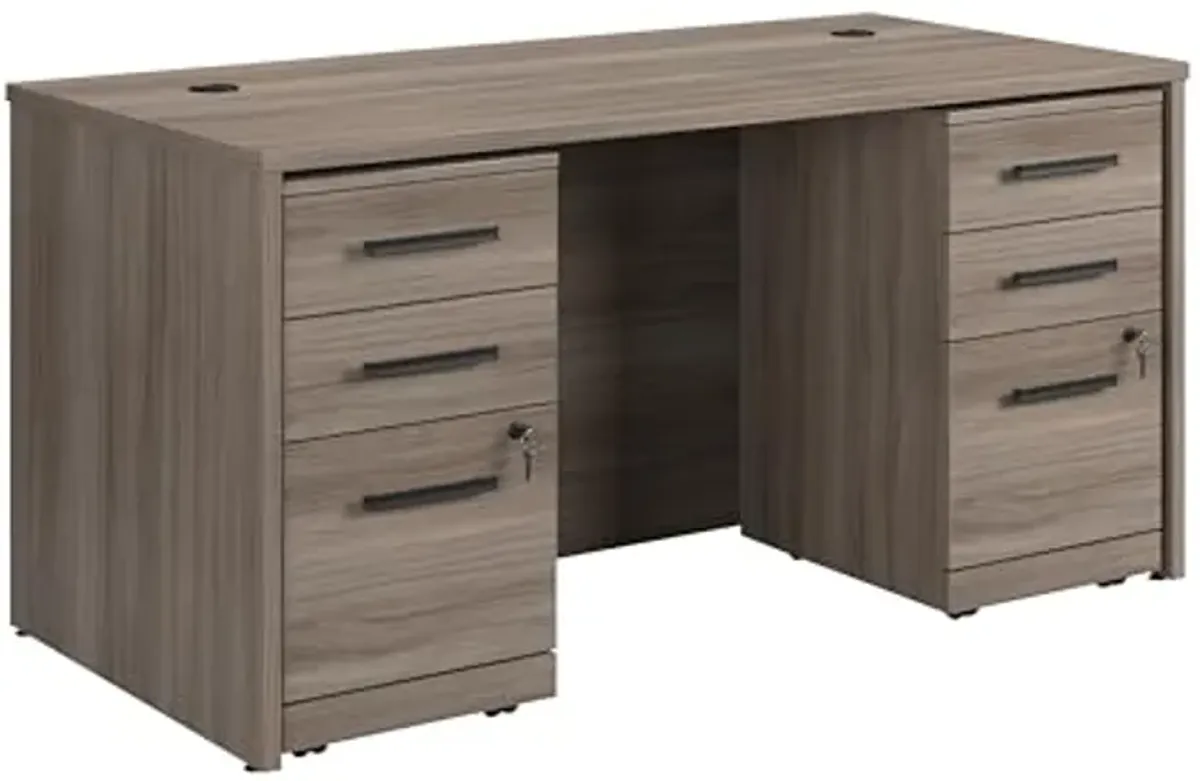 OfficeWorks by Sauder Affirm 60x30 Desk & 3 Drawer Pedestal (x2), Hudson Elm Finish