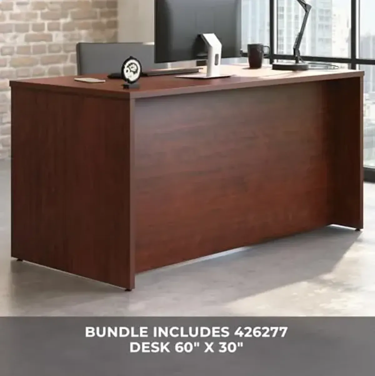 OfficeWorks by Sauder Affirm 60x30 Desk, 42" Return, Classic Cherry Finish