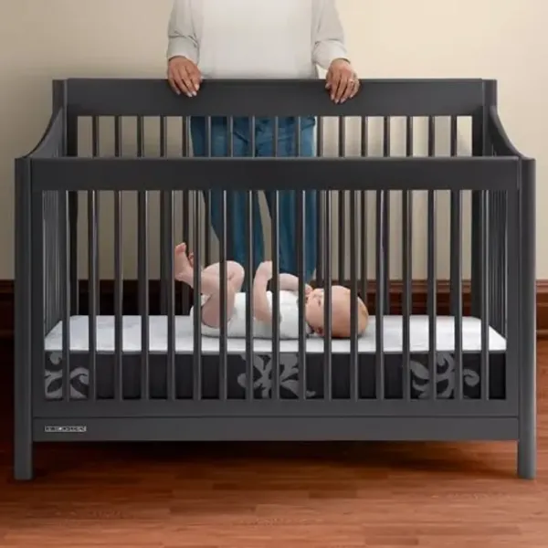 Beautyrest Black BlackICE 2-Stage Premium Crib and Toddler Mattress - CertiPUR-US Certified/Greenguard Gold Certified - Waterproof - Cooling Memory Foam, White/Grey