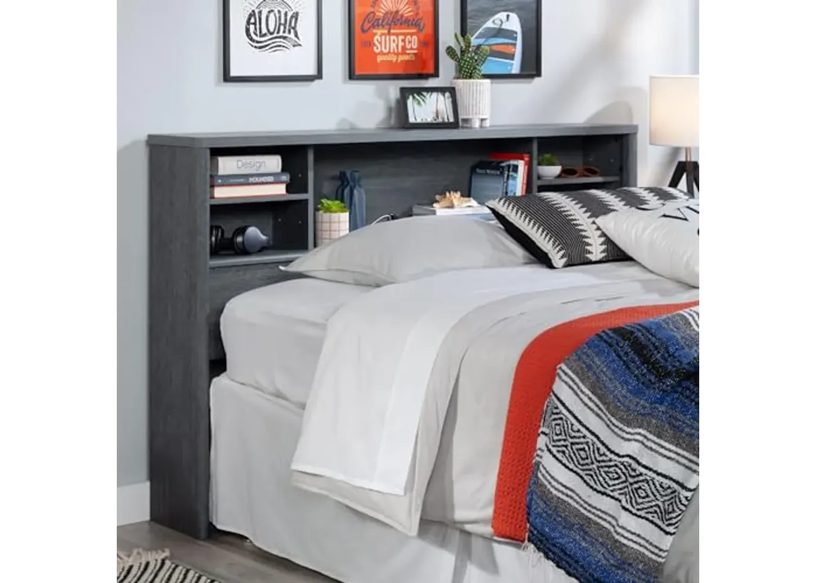 Sauder Dover Edge Full/Queen Bookcase Headboard, Denim Oak Finish