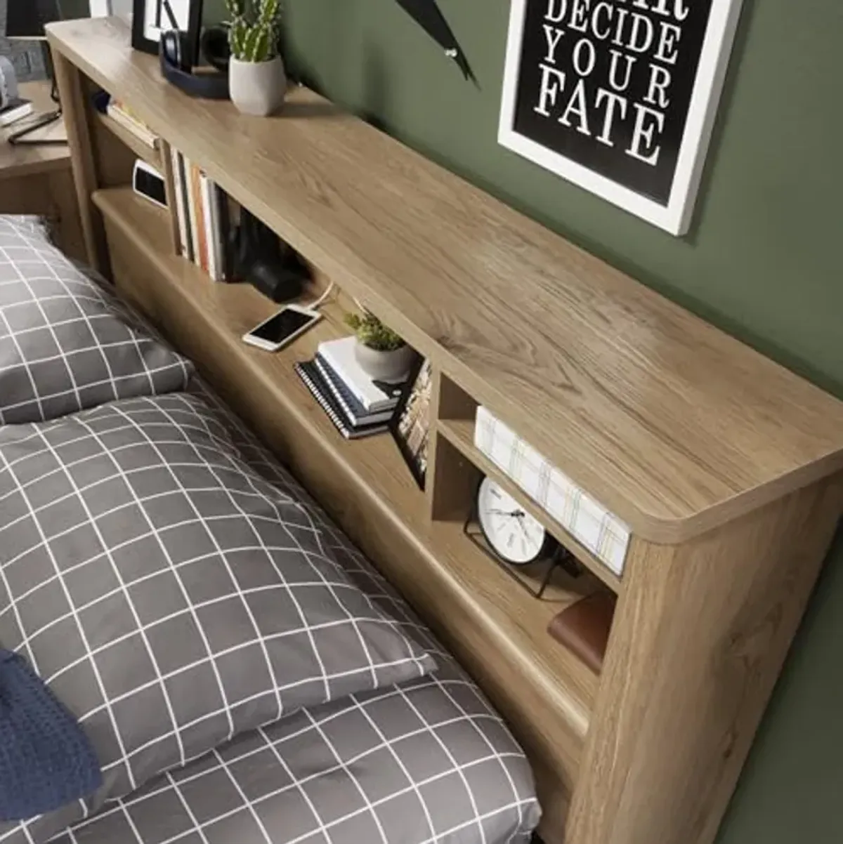 Sauder Dover Edge Full/Queen Bookcase Headboard, Timber Oak Finish