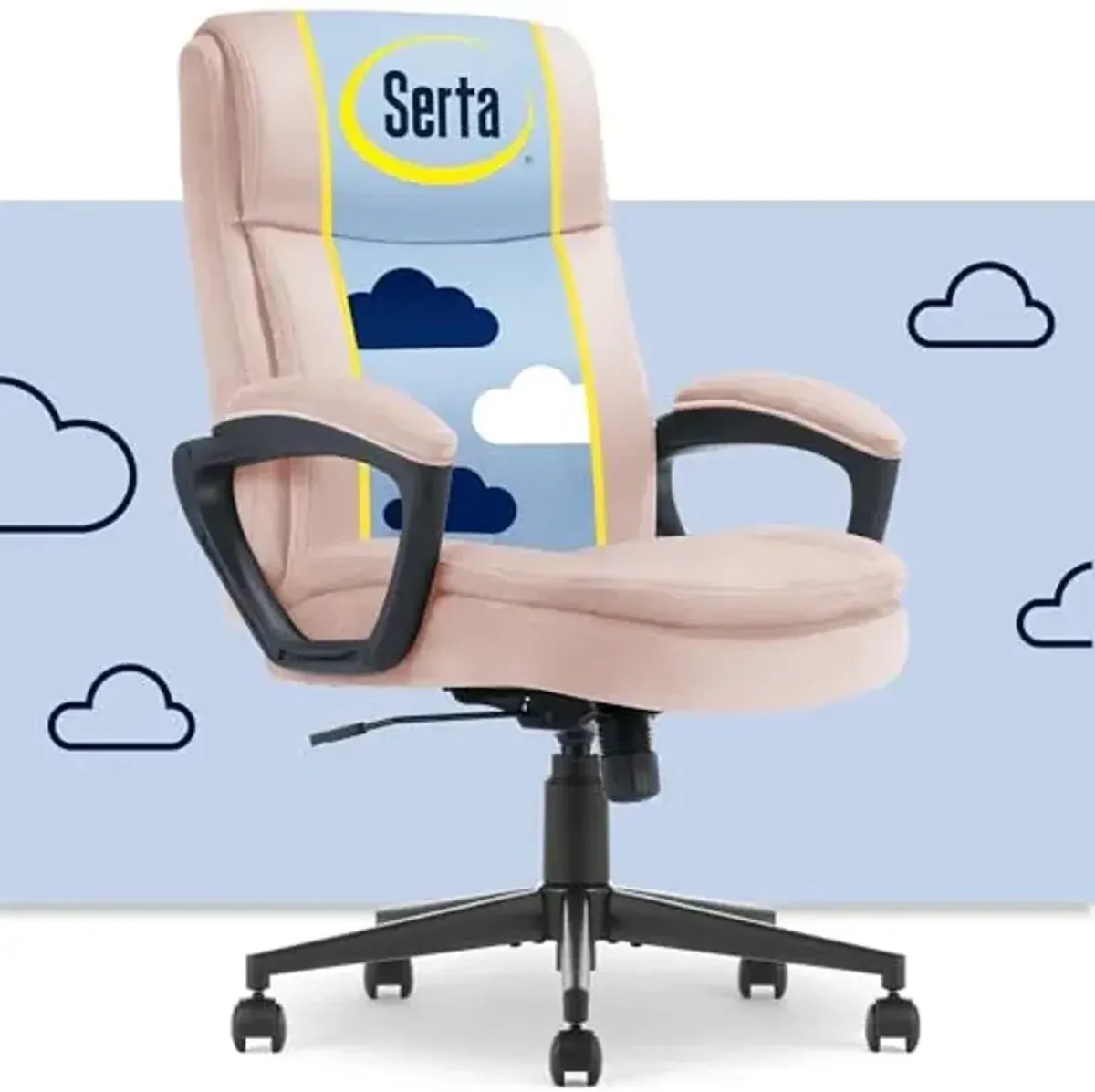 Serta Comfort Ergo Executive Office Chair, Ergonomic Mid-Back Design with Lumbar Support, Semi-Plush Double-Layer Seat Cushion, Padded Armrests, Swivel Metal Base, Soft Velvet, Pink
