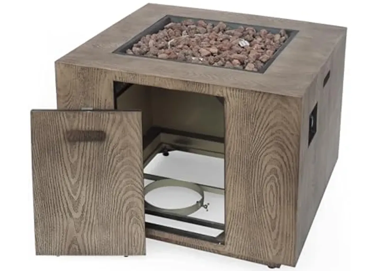 Christopher Knight Home 31" Outdoor Patio Gas Burning Fire Pit - 50, 000 BTU Tank Inside, Square, Iron Wood Pattern,Wood