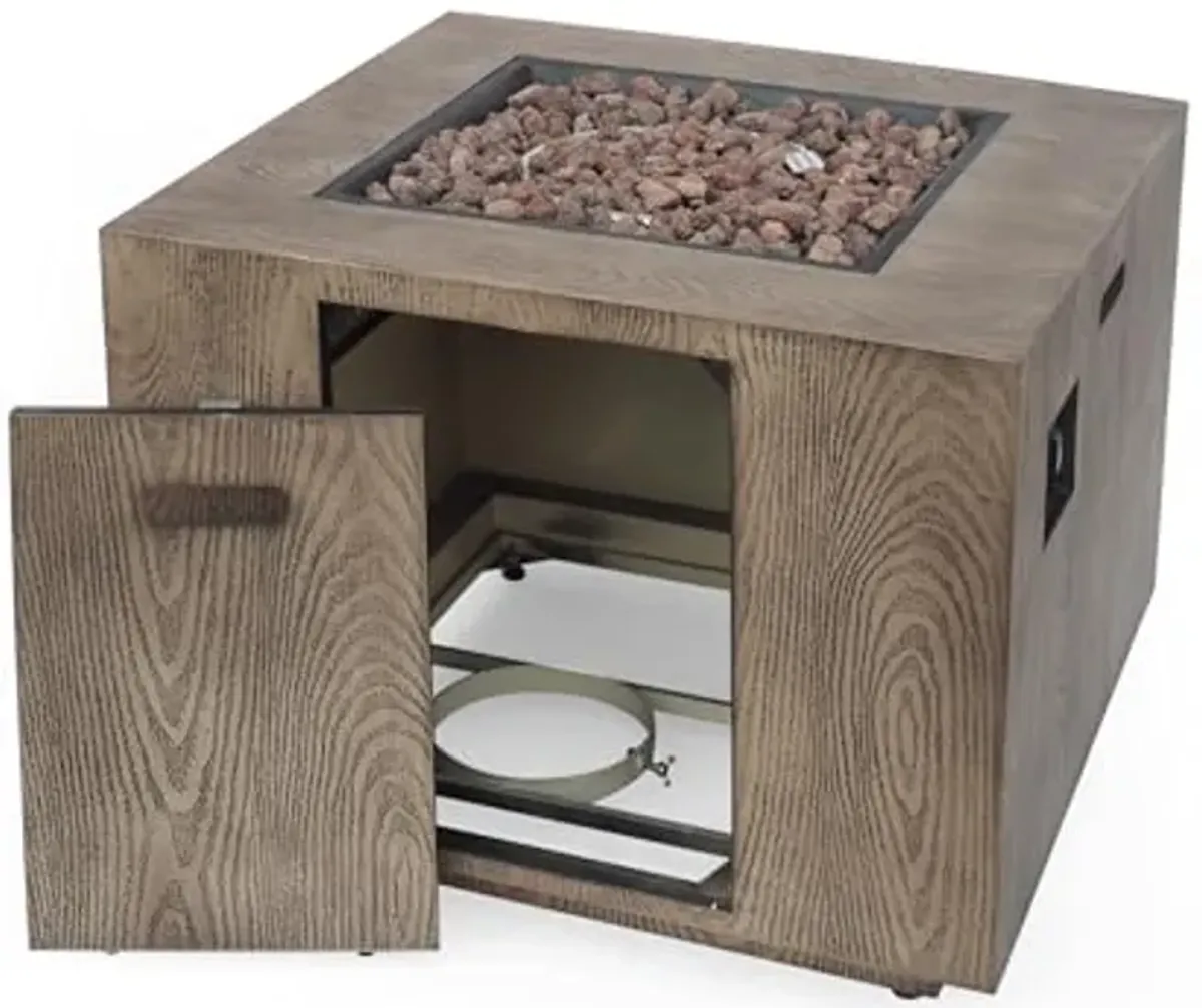 Christopher Knight Home 31" Outdoor Patio Gas Burning Fire Pit - 50, 000 BTU Tank Inside, Square, Iron Wood Pattern,Wood