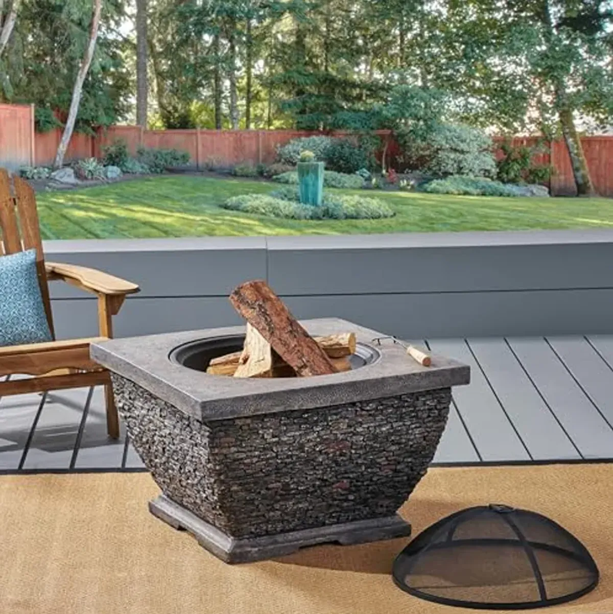 Christopher Knight Home 32" Grey Lightweight MgO Concrete Wood Burning Fire Pit,Grey