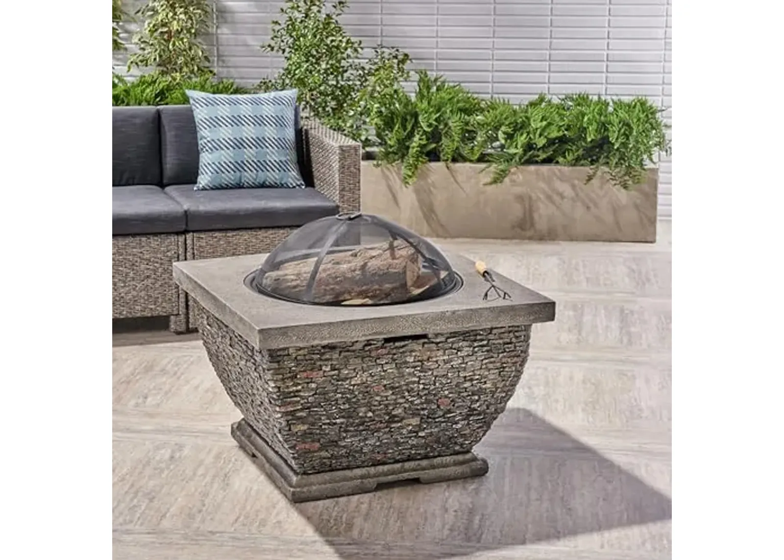 Christopher Knight Home 32" Grey Lightweight MgO Concrete Wood Burning Fire Pit,Grey