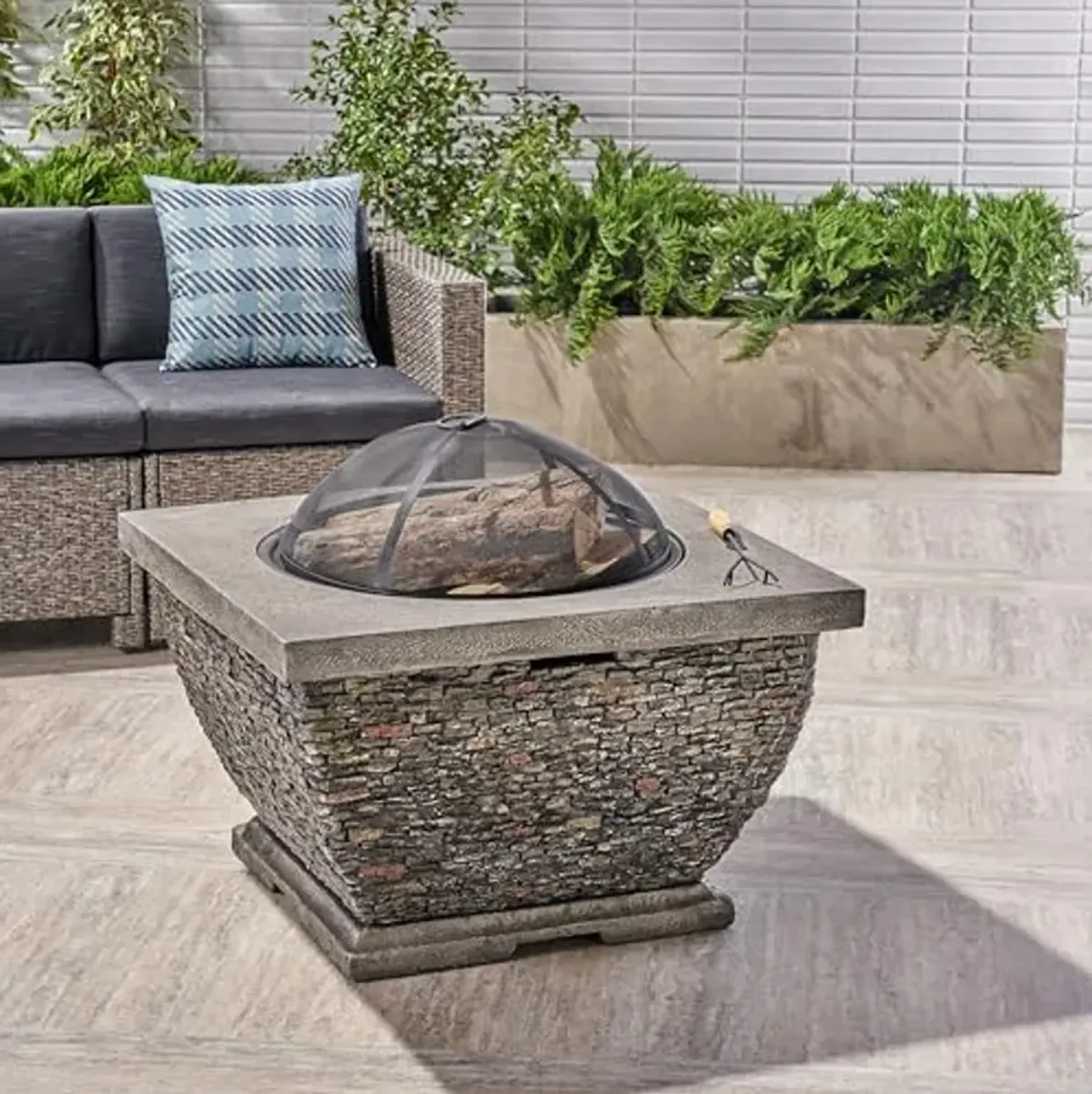 Christopher Knight Home 32" Grey Lightweight MgO Concrete Wood Burning Fire Pit,Grey