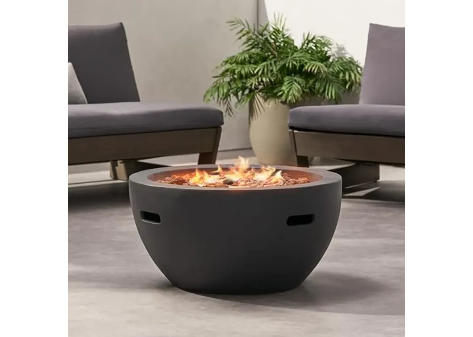 Christopher Knight Home 27 Inch Bowl-Shaped MGO Propane Fire Pit - 40,000 BTU for Intimate Outdoor Evenings, Dark Grey