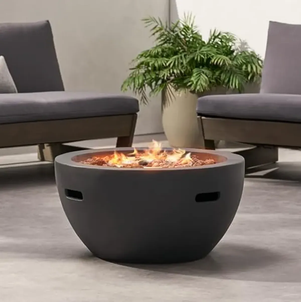 Christopher Knight Home 27 Inch Bowl-Shaped MGO Propane Fire Pit - 40,000 BTU for Intimate Outdoor Evenings, Dark Grey