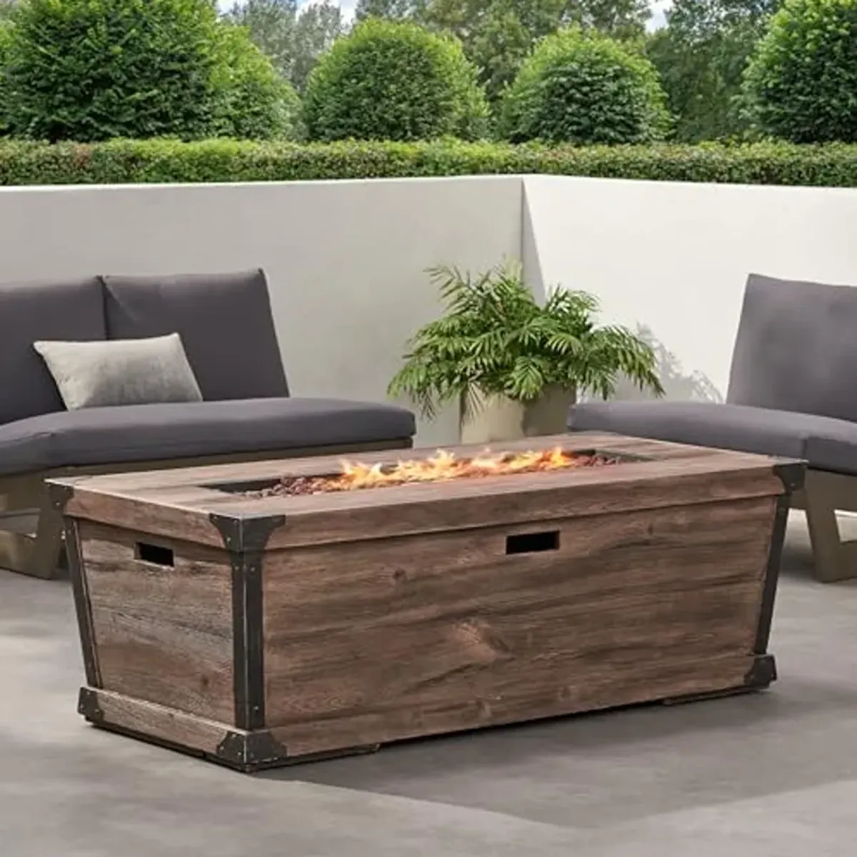 Christopher Knight Home Outdoor Patio Concrete Fire Table, Rectangle Gas Burning 56-Inch Fire Pit - 50,000 BTU, Wood Pattern Fire Table,(Tank Cover not Included),Brown