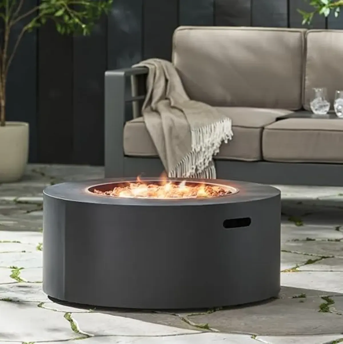 Christopher Knight Home 32 Inch 40,000 BTU Round Iron Propane Fire Pit,Stylish Patio Essential, Dark Grey