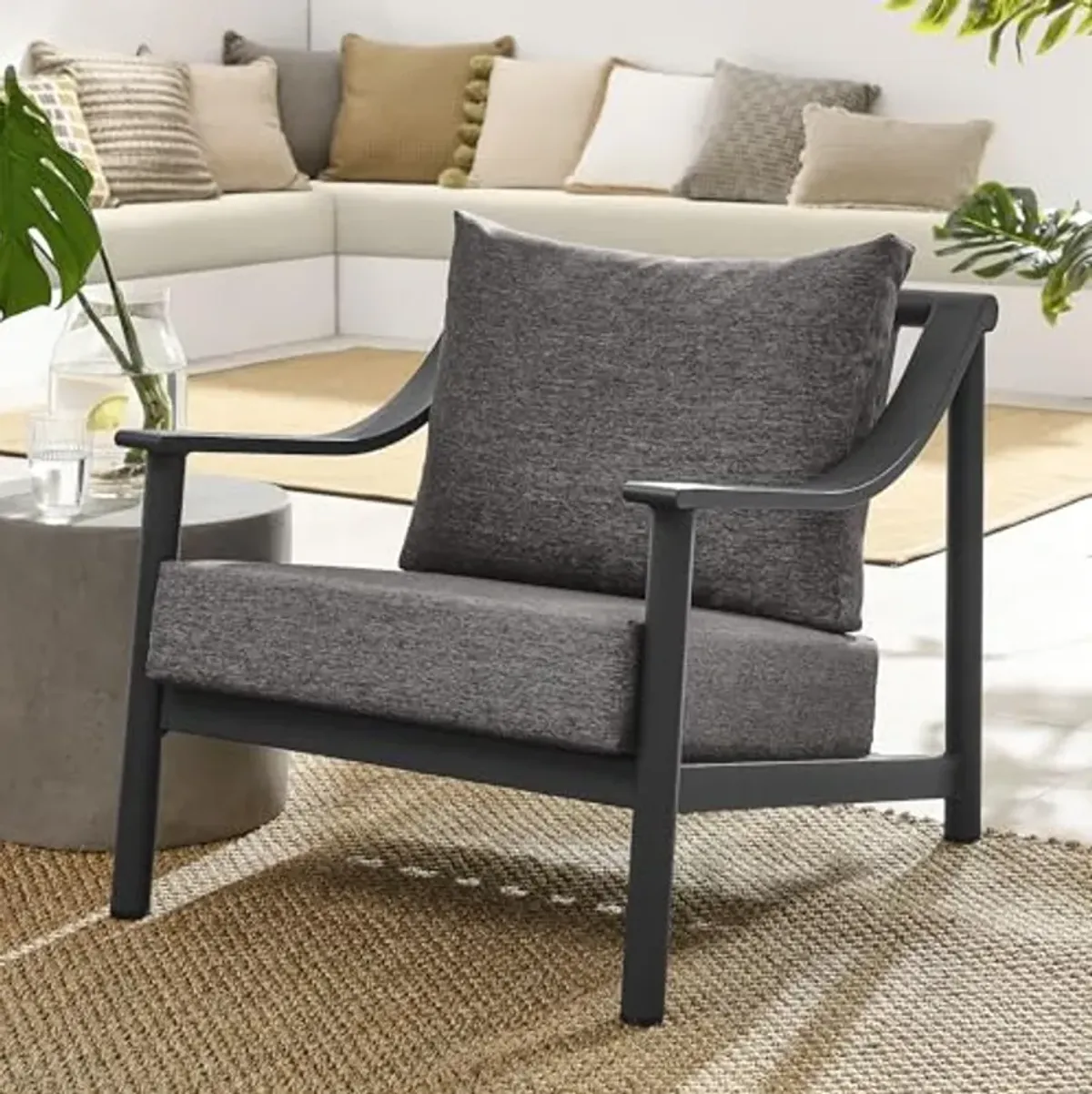 Modway Terrace Aluminum Outdoor Patio Accent Armchair in Carbon Graphite