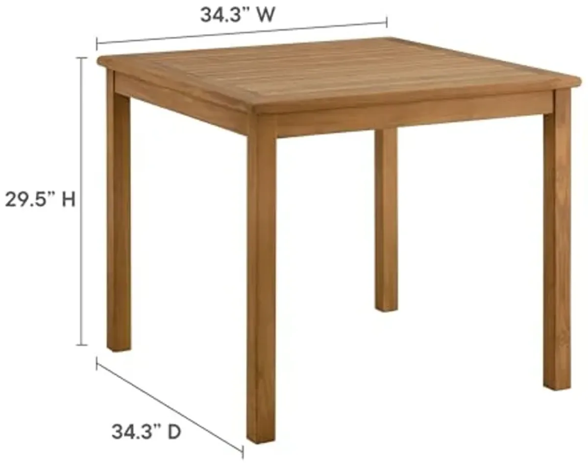 Modway Vienna Outdoor Patio Teak Wood 34 Inch Square Dining Table in Natural – Weather-Resistant Breakfast Table with Slatted Wood Top – Bistro Table for 4 People – Small Outdoor Dining Table