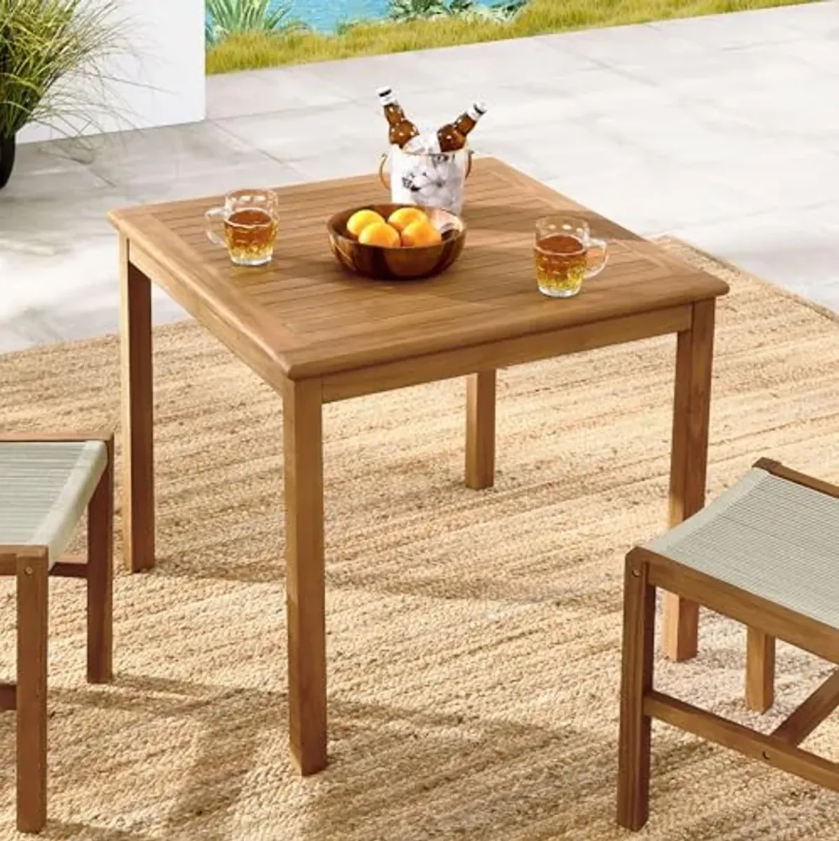 Modway Vienna Outdoor Patio Teak Wood 34 Inch Square Dining Table in Natural – Weather-Resistant Breakfast Table with Slatted Wood Top – Bistro Table for 4 People – Small Outdoor Dining Table