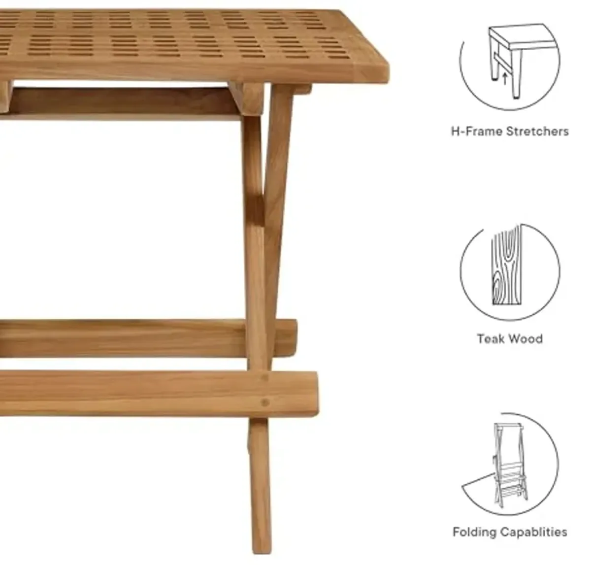 Modway Vienna Outdoor Patio Teak Wood Folding Side Table in Natural – Weather-Resistant 20 Inch Square End Table with Slatted Table Top – Bistro Table – Breakfast Table – Deck Side Table for Backyard