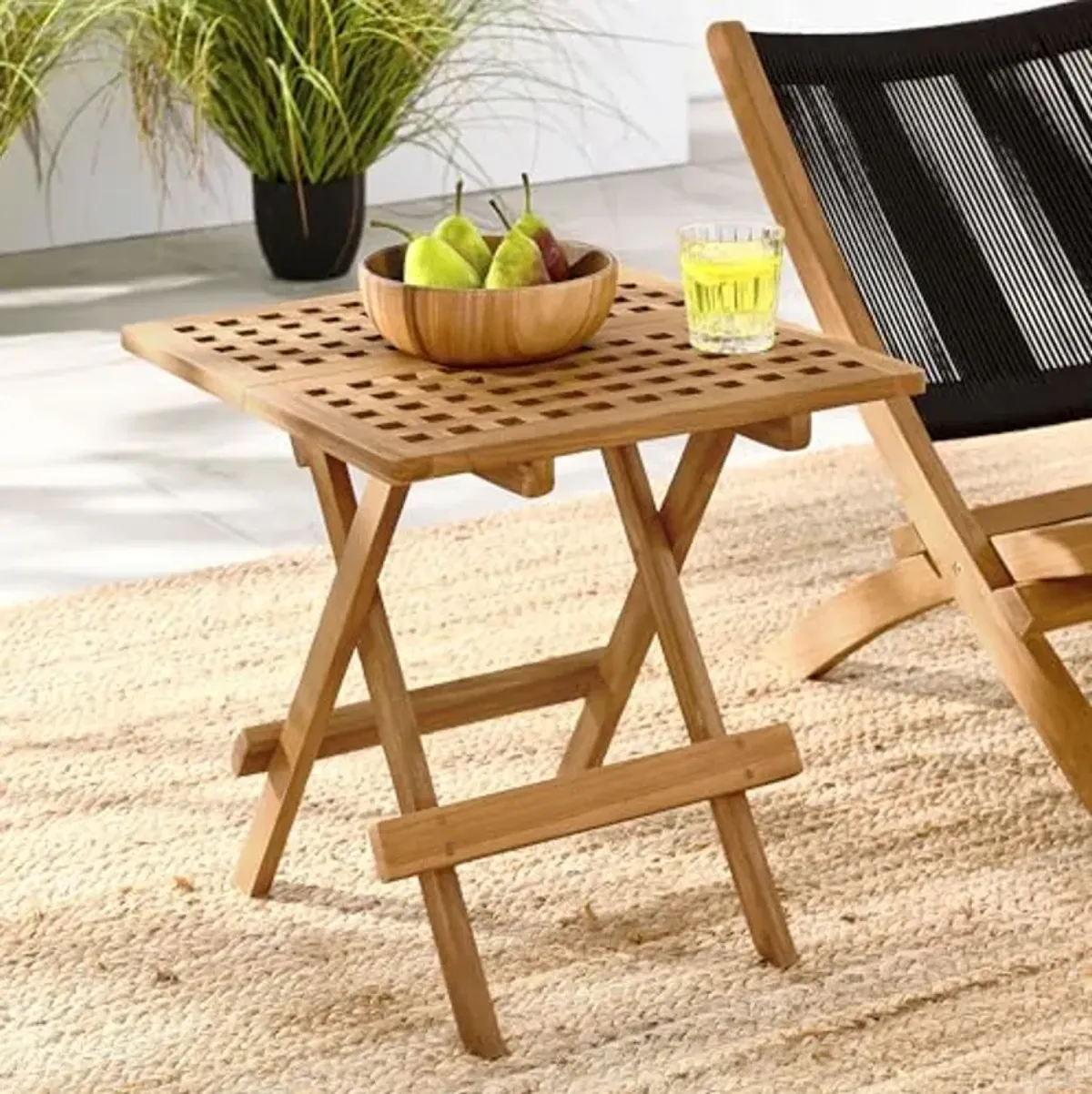 Modway Vienna Outdoor Patio Teak Wood Folding Side Table in Natural – Weather-Resistant 20 Inch Square End Table with Slatted Table Top – Bistro Table – Breakfast Table – Deck Side Table for Backyard