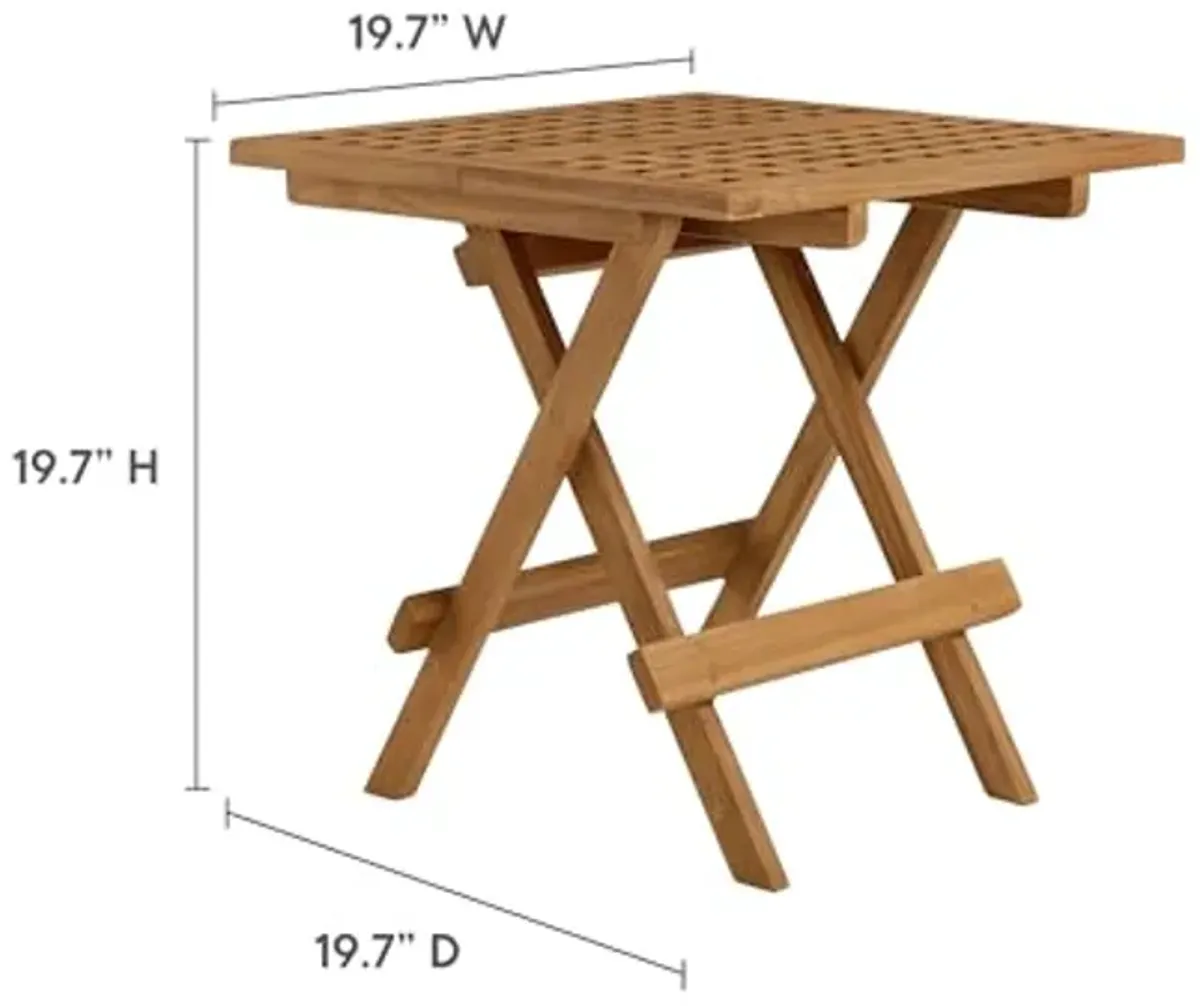 Modway Vienna Outdoor Patio Teak Wood Folding Side Table in Natural – Weather-Resistant 20 Inch Square End Table with Slatted Table Top – Bistro Table – Breakfast Table – Deck Side Table for Backyard