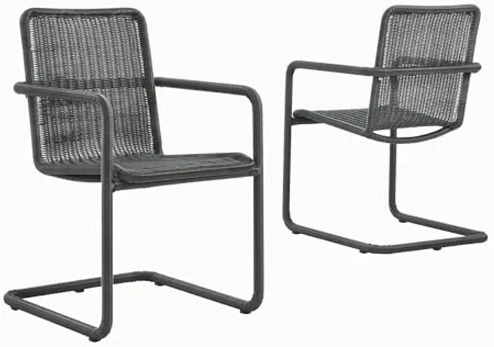 Modway Abacus Outdoor Wicker Dining Chairs Set of 2 in Slate-Wicker Patio Chairs w/Cantilever Steel Frame - All-Weather Modern Mid Century Accent Chairs - Outdoor Rattan Chairs w/Armrest