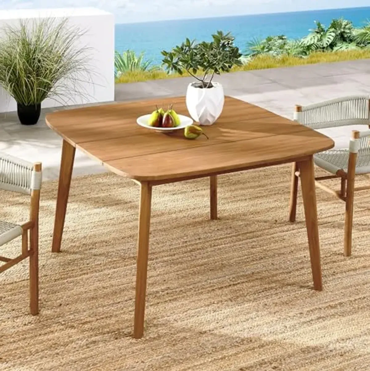 Modway Vienna Outdoor Patio Teak Wood 46 Inch Square Dining Table in Natural – Weather-Resistant Breakfast Table with Rounded Corners – Bistro Table for 4 People – Small Outdoor Dining Table