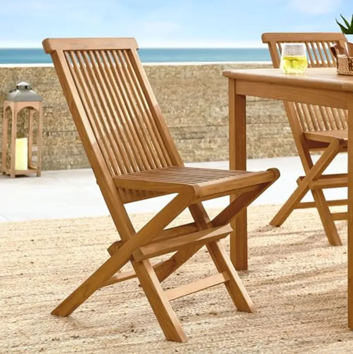 Modway Vienna Outdoor Patio Teak Wood Folding Chairs Set of 4 in Natural – Weather-Resistant Armless Patio Dining Chairs – Foldable Deck Chairs for Backyard, Garden, Porch