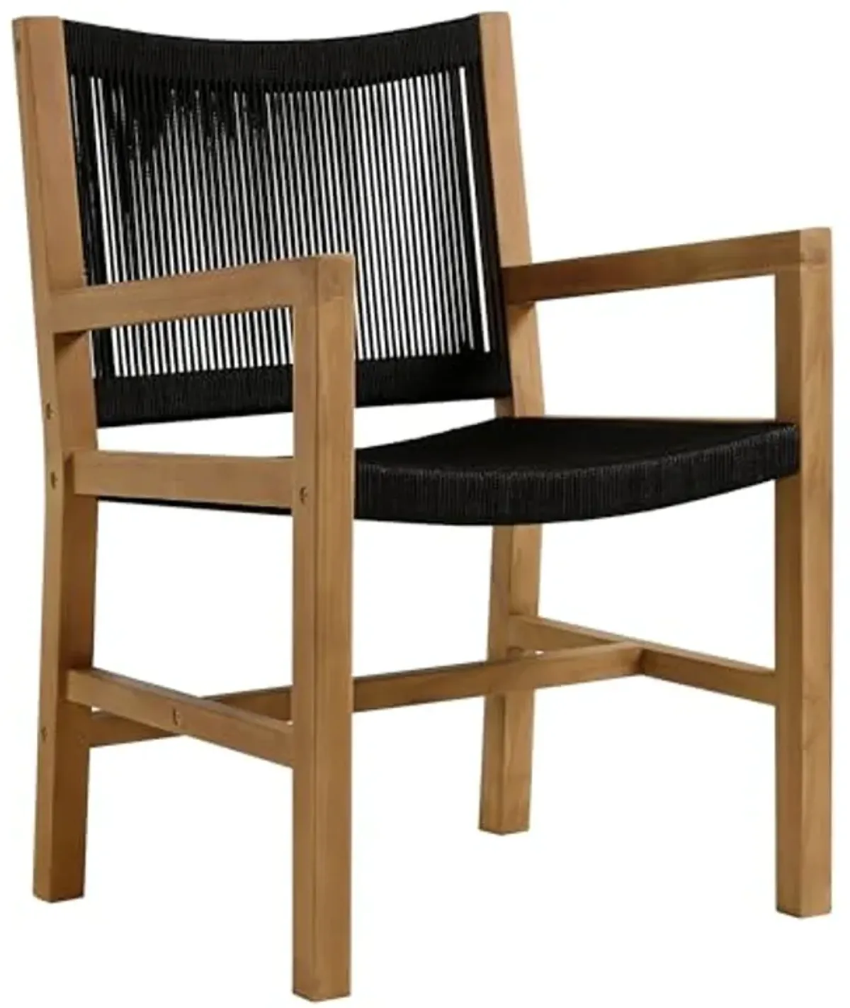 Modway Vienna Outdoor Patio Teak Wood Dining Armchairs Set of 2 in Natural Black – Woven Rope Patio Chairs with Armrests – Teak Accent Chairs – Weather-Resistant Deck Chairs for Backyard, Porch