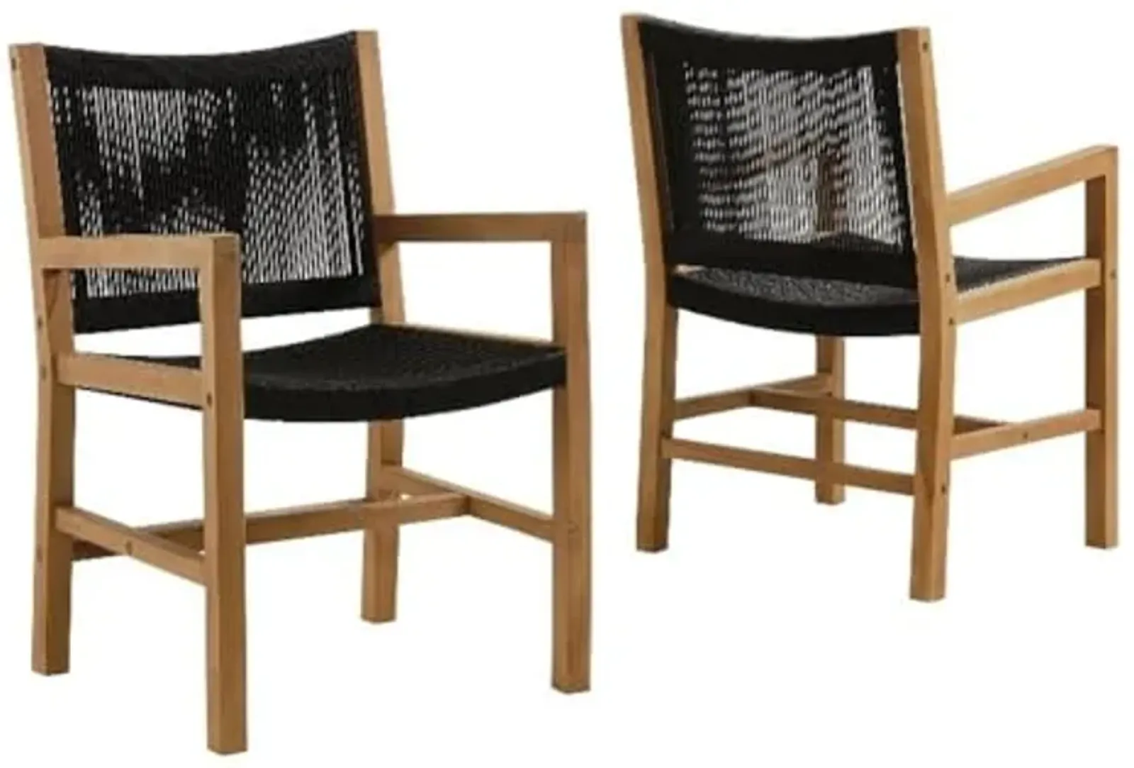 Modway Vienna Outdoor Patio Teak Wood Dining Armchairs Set of 2 in Natural Black – Woven Rope Patio Chairs with Armrests – Teak Accent Chairs – Weather-Resistant Deck Chairs for Backyard, Porch