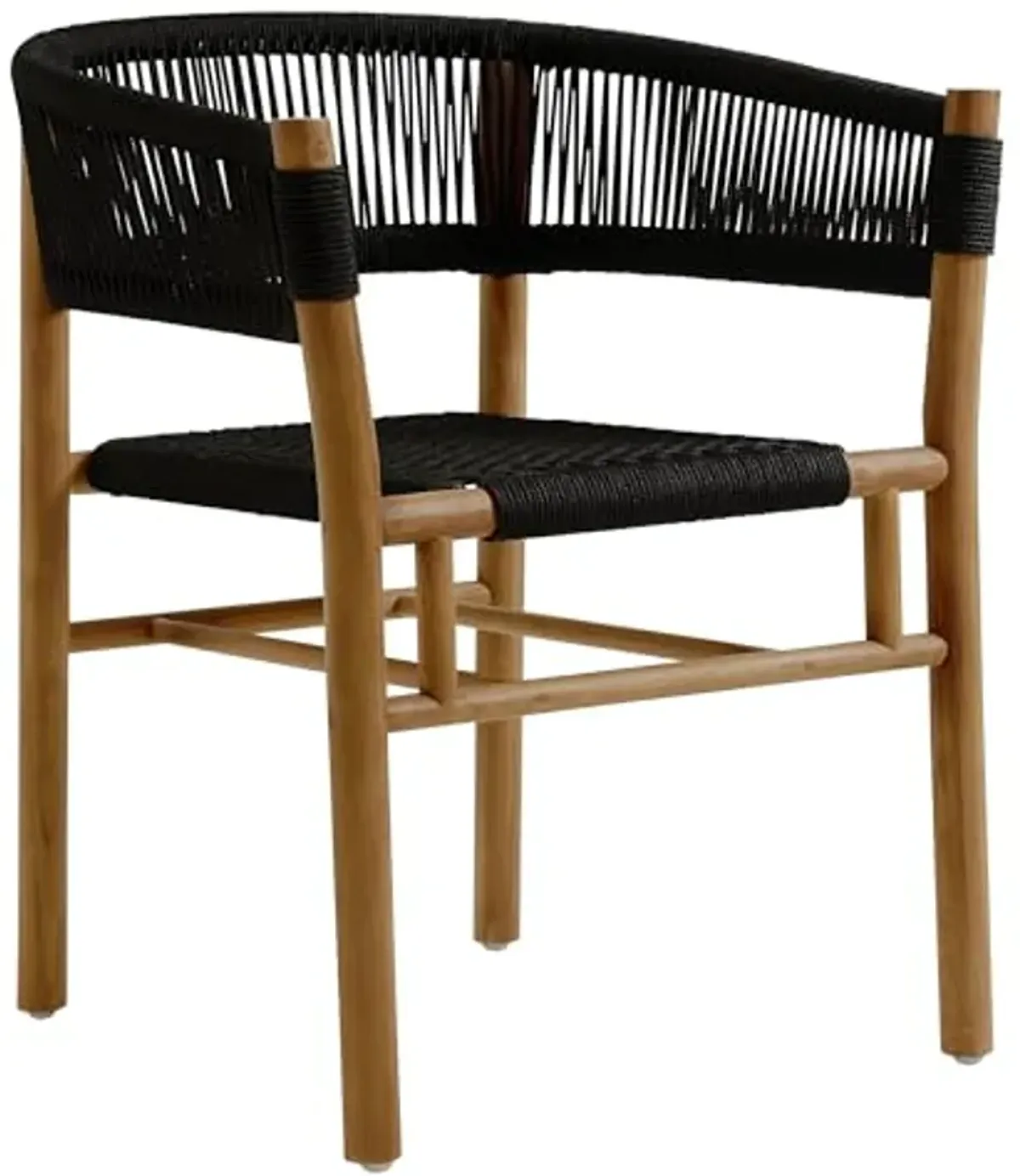 Modway Vienna Outdoor Patio Teak Wood Dining Armchairs with Curved Back Set of 2 in Natural Black – Weather-Resistant Woven Rope Patio Chairs – Stackable Outdoor Accent Chairs for Backyard, Garden