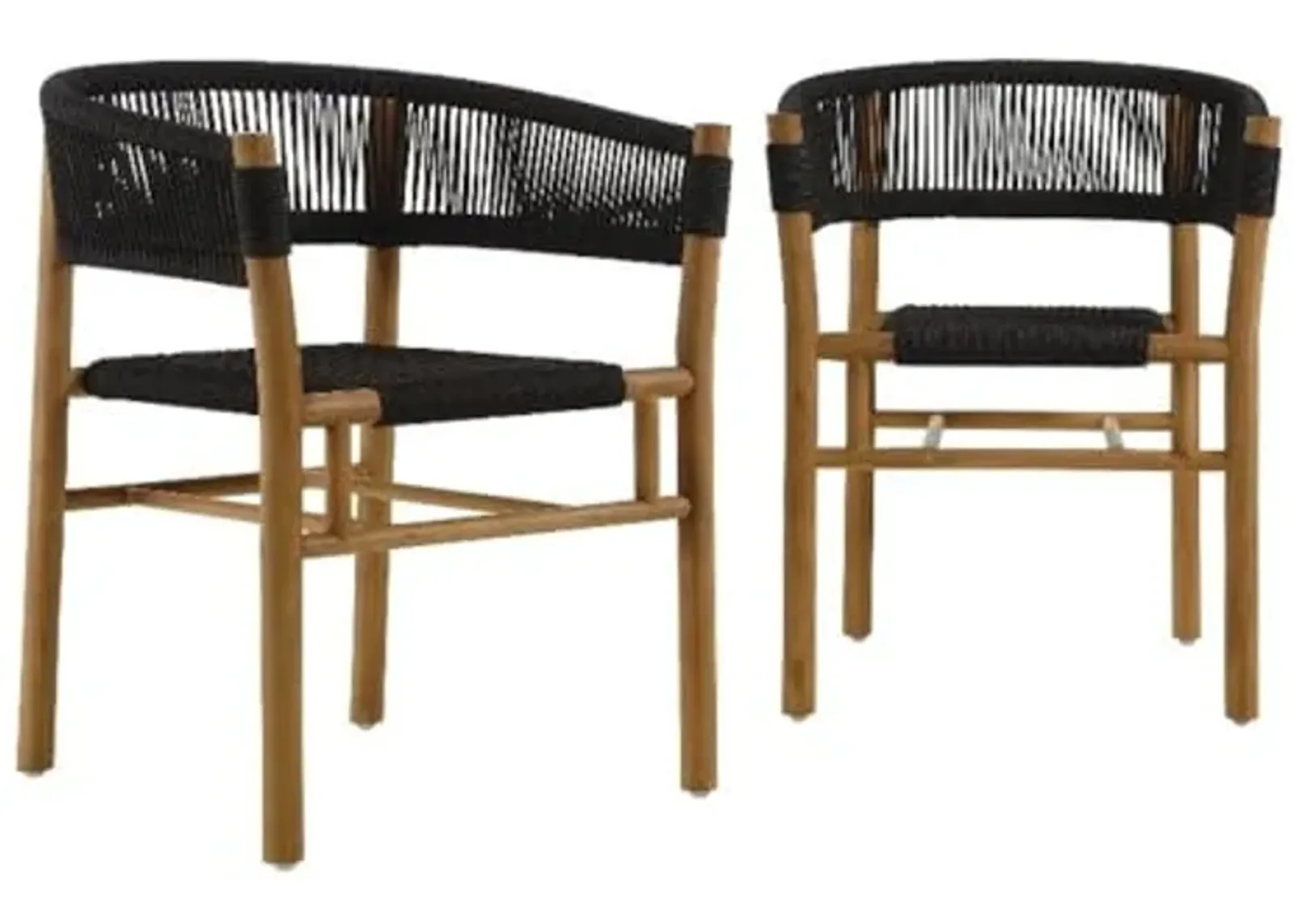 Modway Vienna Outdoor Patio Teak Wood Dining Armchairs with Curved Back Set of 2 in Natural Black – Weather-Resistant Woven Rope Patio Chairs – Stackable Outdoor Accent Chairs for Backyard, Garden