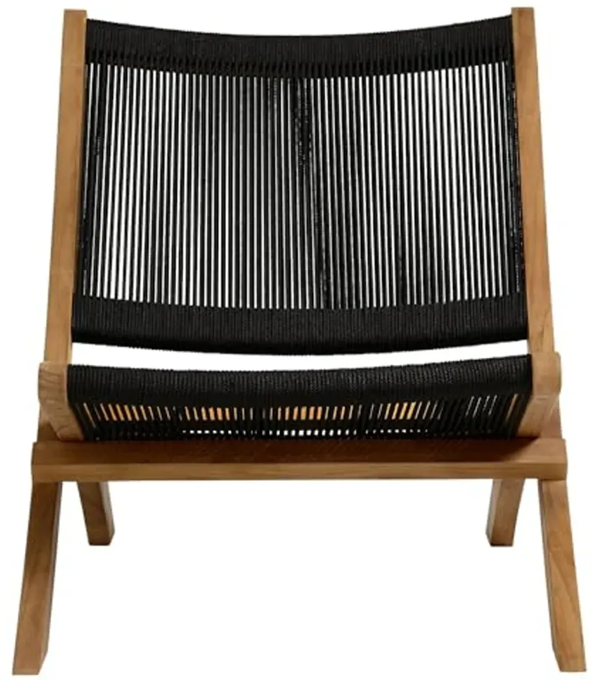 Modway Vienna Outdoor Patio Teak Wood Folding Lounge Chair in Natural Black