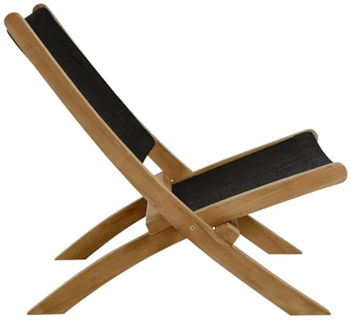 Modway Vienna Outdoor Patio Teak Wood Folding Lounge Chair in Natural Black