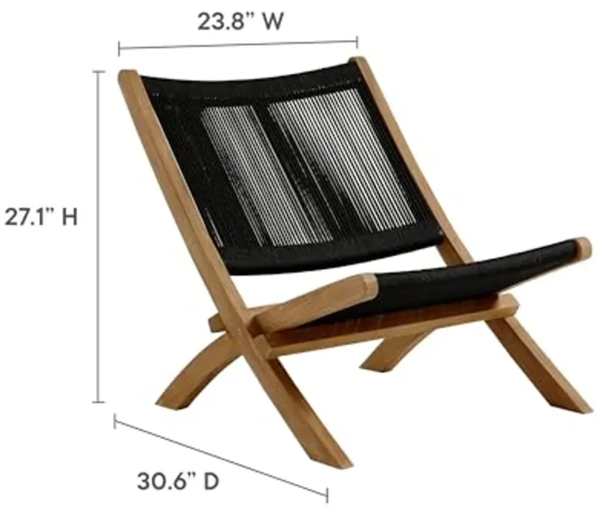 Modway Vienna Outdoor Patio Teak Wood Folding Lounge Chair in Natural Black