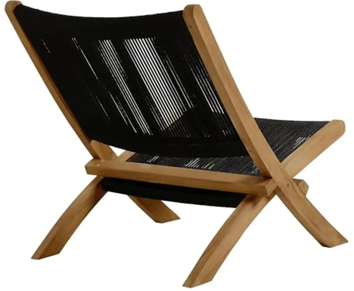 Modway Vienna Outdoor Patio Teak Wood Folding Lounge Chair in Natural Black